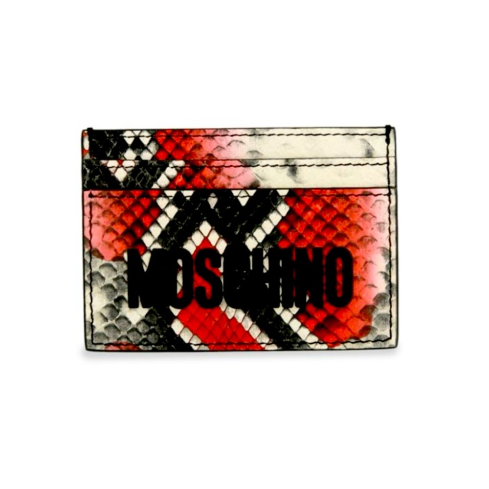 Moschino snake print logo leather card holder